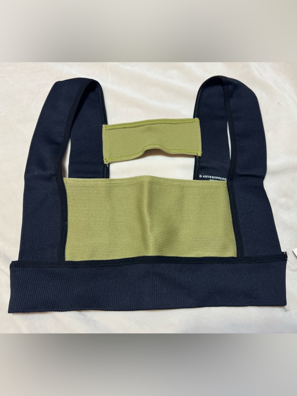 Anthropologie Two-Tone Navy and Olive Green Ribbed Bralette